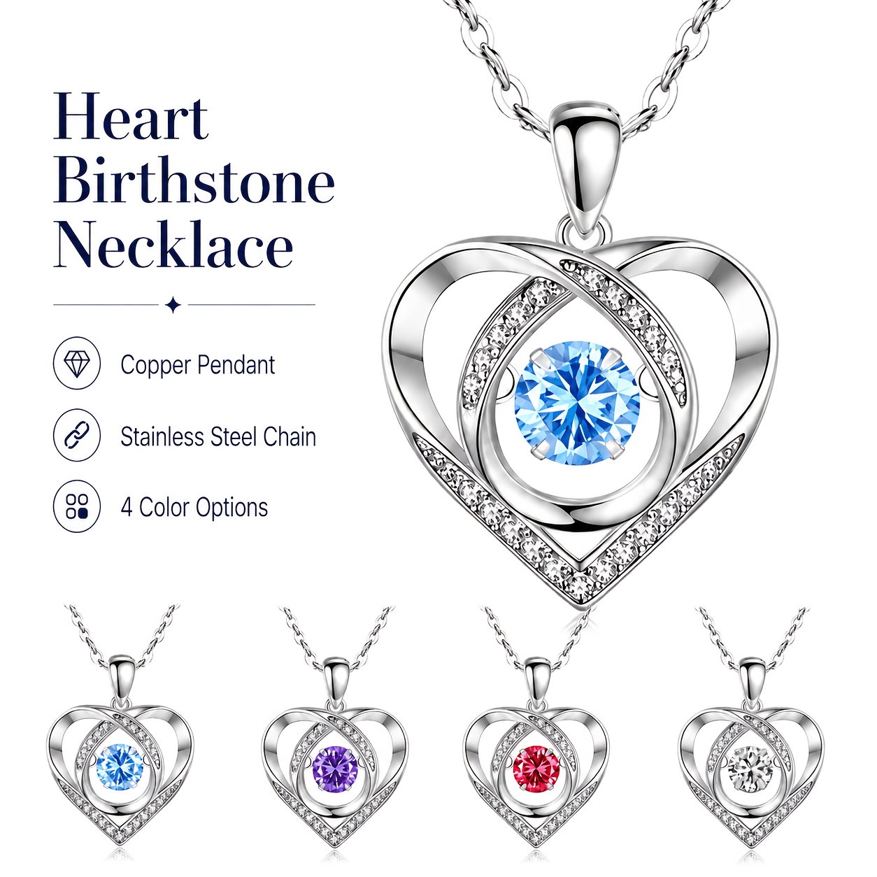Women's Silvery Intertwined Double Heart Pendant Necklace